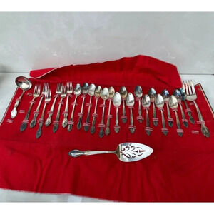 WM Rogers Antique US Silver Plated Flatware Set in Brown Leather Case